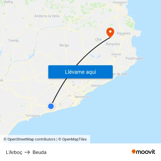 L'Arboç to Beuda map