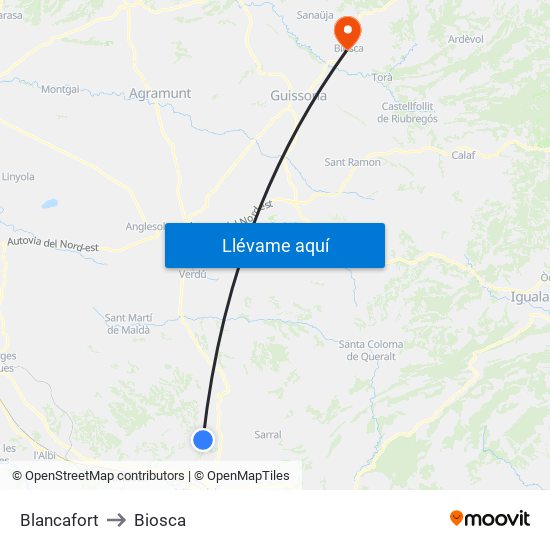 Blancafort to Biosca map