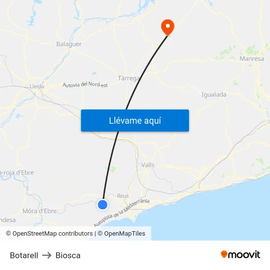 Botarell to Biosca map