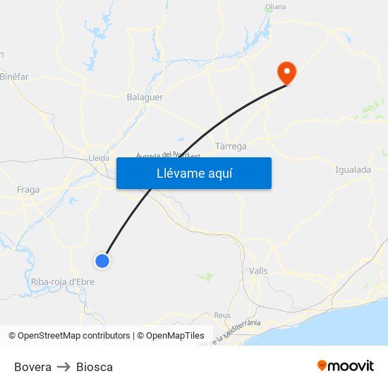 Bovera to Biosca map