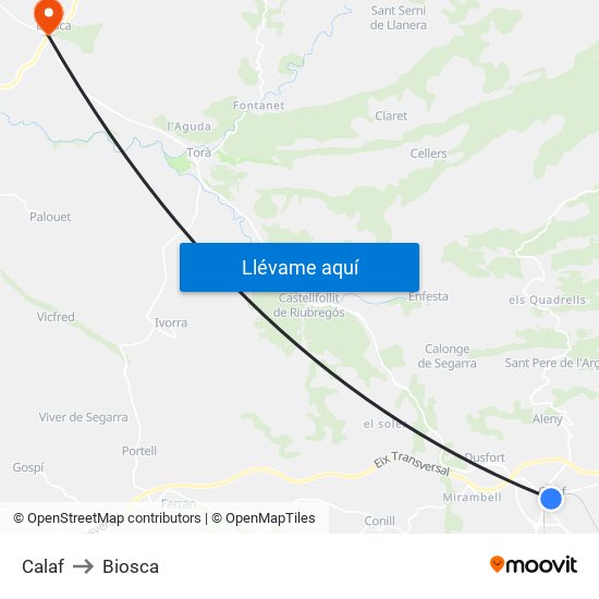 Calaf to Biosca map