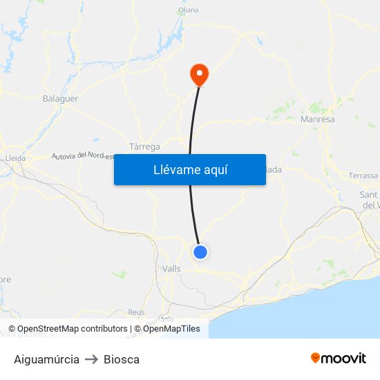 Aiguamúrcia to Biosca map