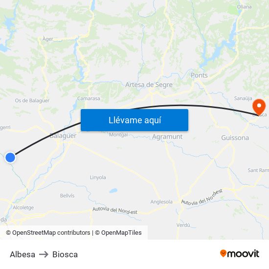 Albesa to Biosca map