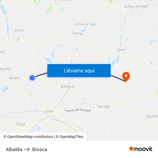 Albelda to Biosca map