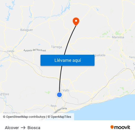 Alcover to Biosca map