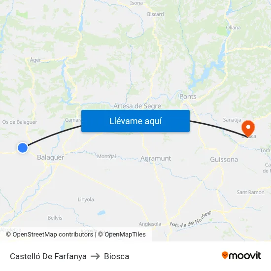 Castelló De Farfanya to Biosca map