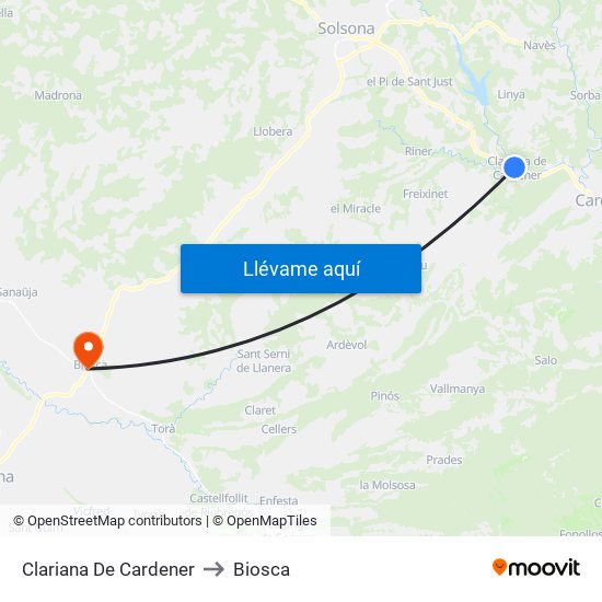 Clariana De Cardener to Biosca map