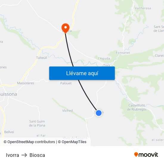 Ivorra to Biosca map