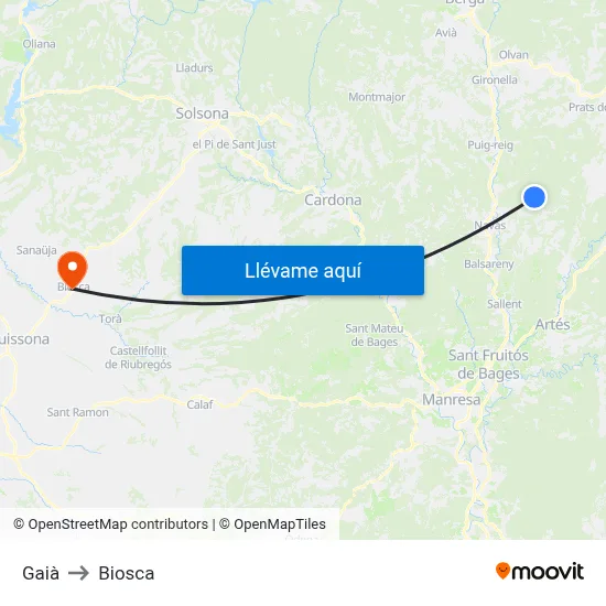 Gaià to Biosca map