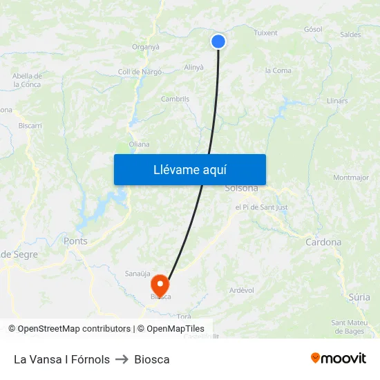 La Vansa I Fórnols to Biosca map