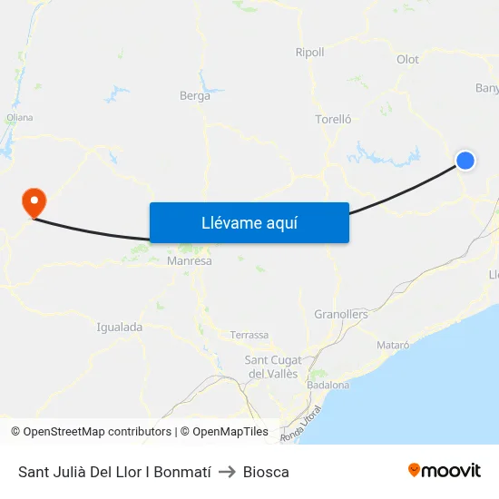 Sant Julià Del Llor I Bonmatí to Biosca map