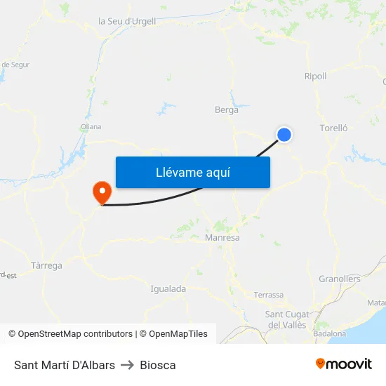 Sant Martí D'Albars to Biosca map