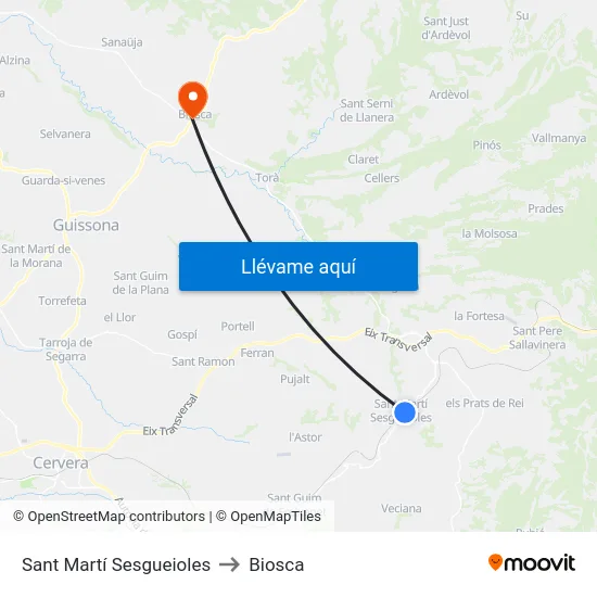 Sant Martí Sesgueioles to Biosca map