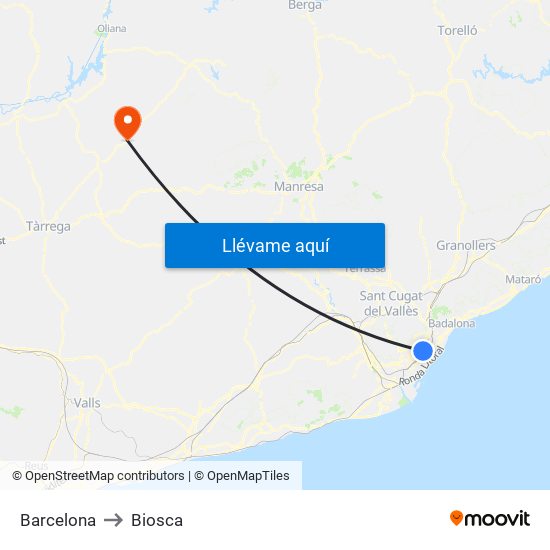 Barcelona to Biosca map