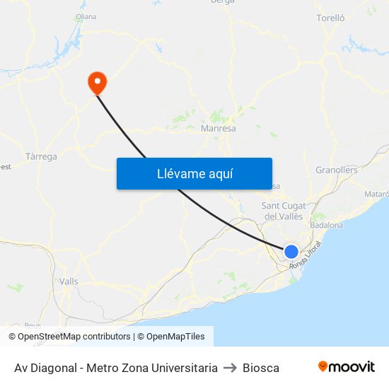 Av Diagonal - Metro Zona Universitaria to Biosca map