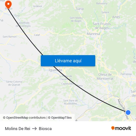 Molins De Rei to Biosca map