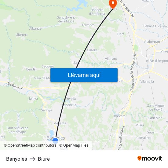 Banyoles to Biure map