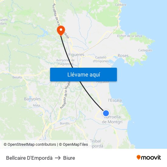 Bellcaire D'Empordà to Biure map