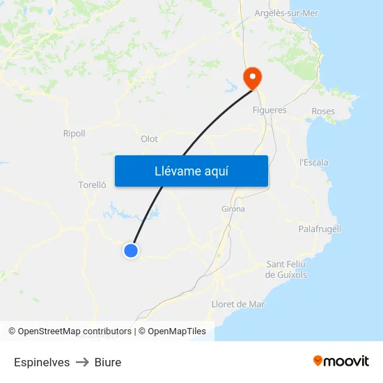 Espinelves to Biure map