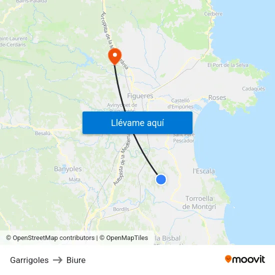 Garrigoles to Biure map