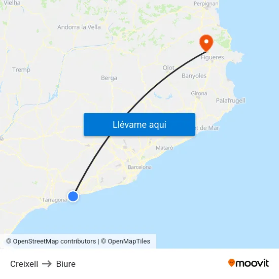 Creixell to Biure map