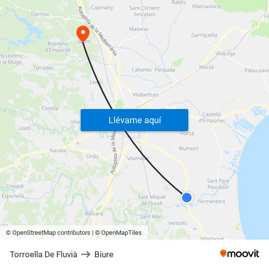Torroella De Fluvià to Biure map