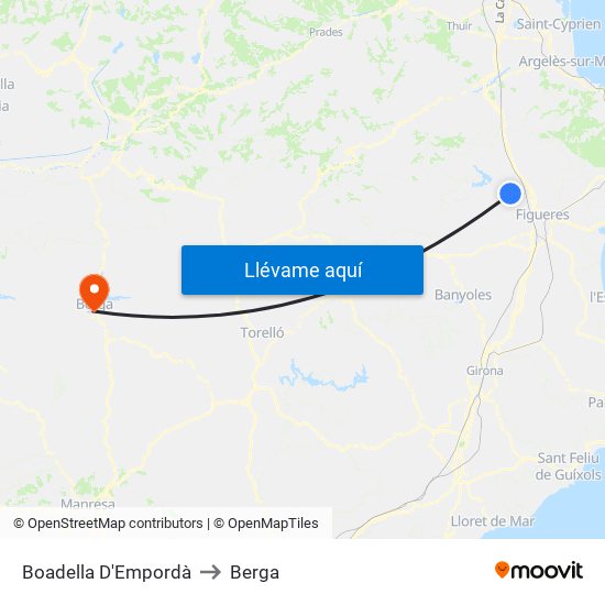 Boadella D'Empordà to Berga map