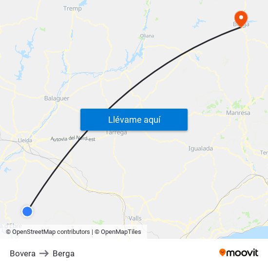 Bovera to Berga map