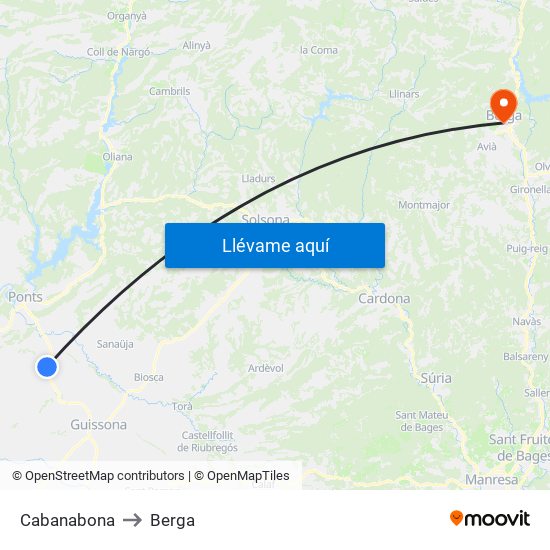 Cabanabona to Berga map
