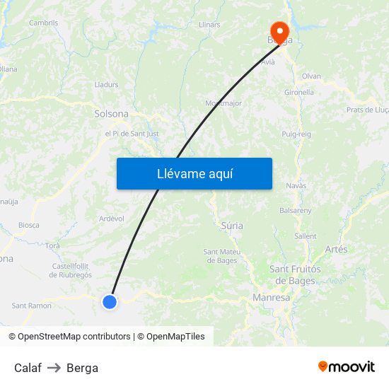 Calaf to Berga map
