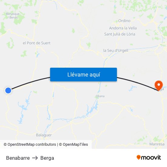 Benabarre to Berga map