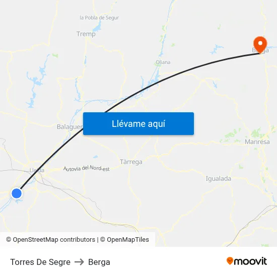 Torres De Segre to Berga map