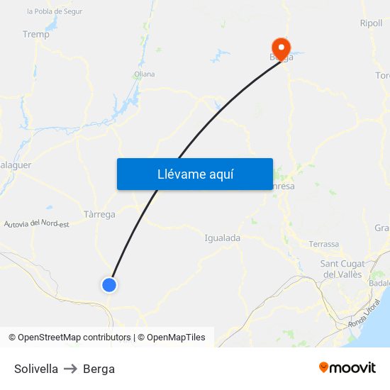Solivella to Berga map