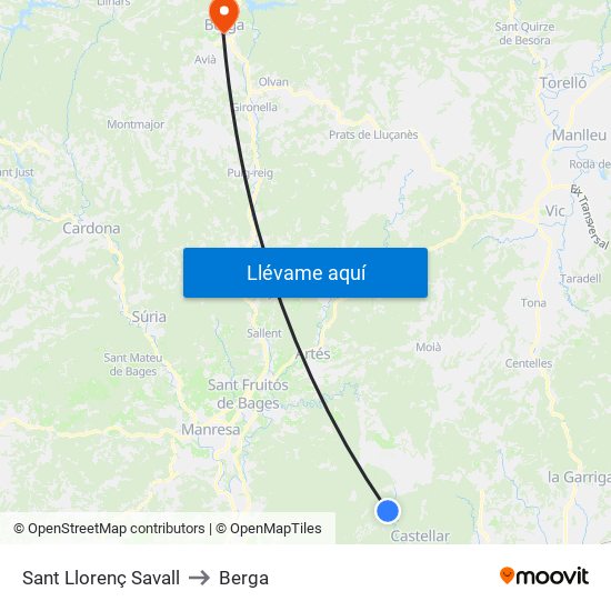 Sant Llorenç Savall to Berga map