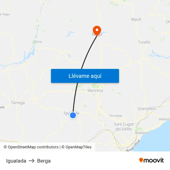 Igualada to Berga map