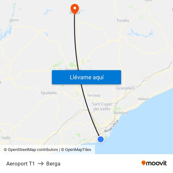 Aeroport T1 to Berga map