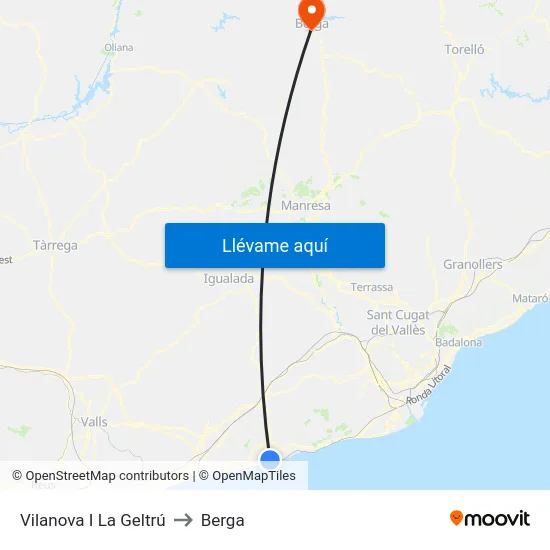 Vilanova I La Geltrú to Berga map