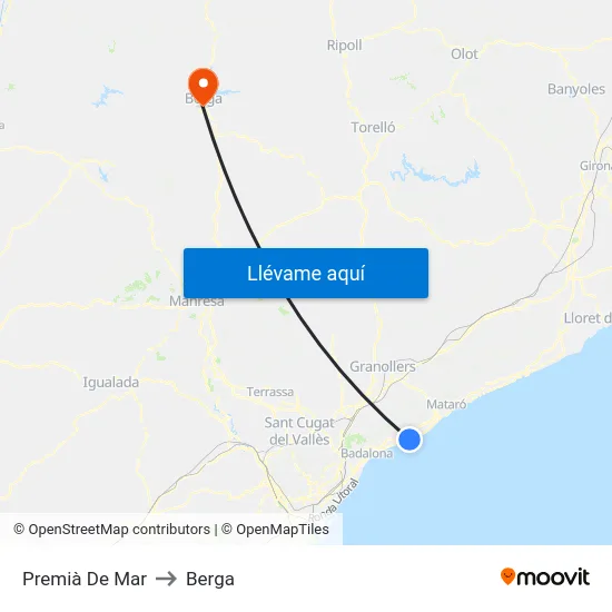 Premià De Mar to Berga map