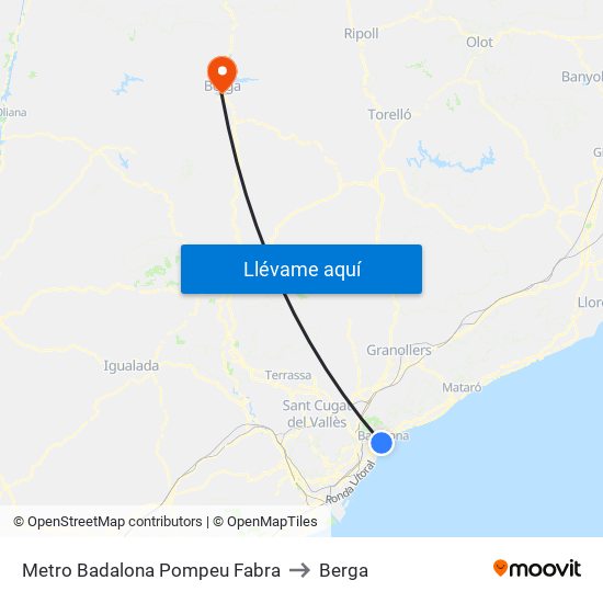 Metro Badalona Pompeu Fabra to Berga map