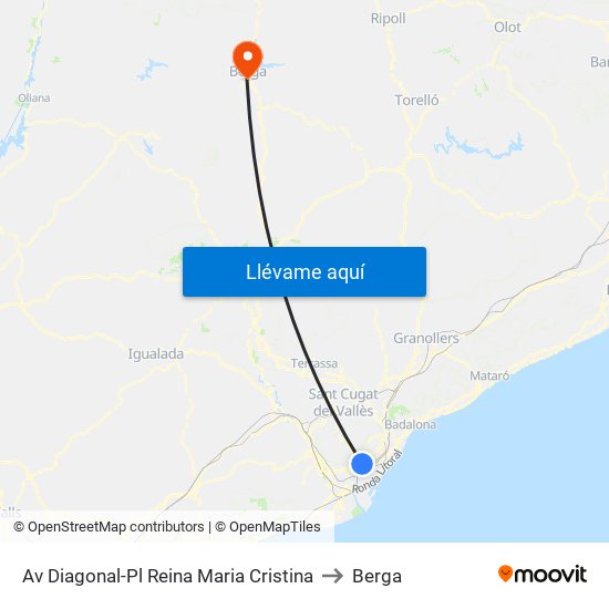 Av Diagonal-Pl Reina Maria Cristina to Berga map