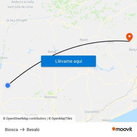 Biosca to Besalú map