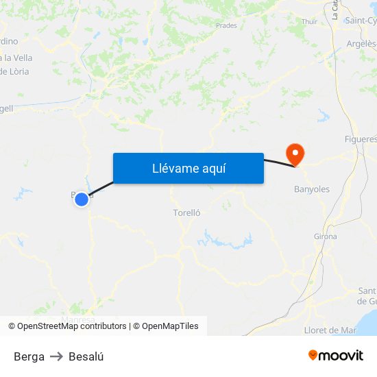 Berga to Besalú map