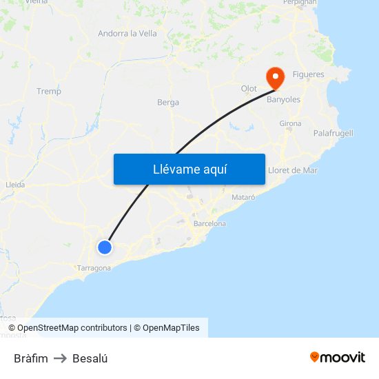 Bràfim to Besalú map