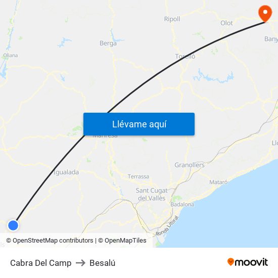 Cabra Del Camp to Besalú map