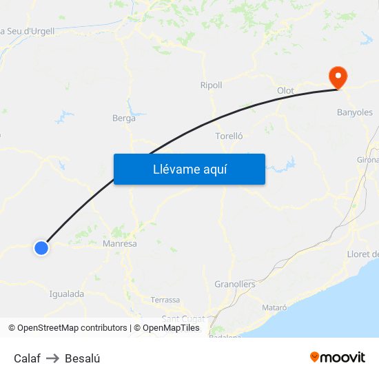 Calaf to Besalú map
