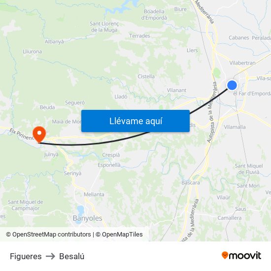 Figueres to Besalú map