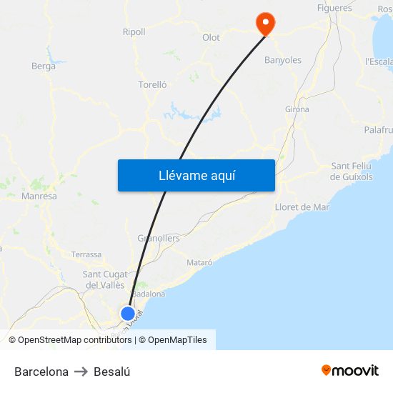 Barcelona to Besalú map