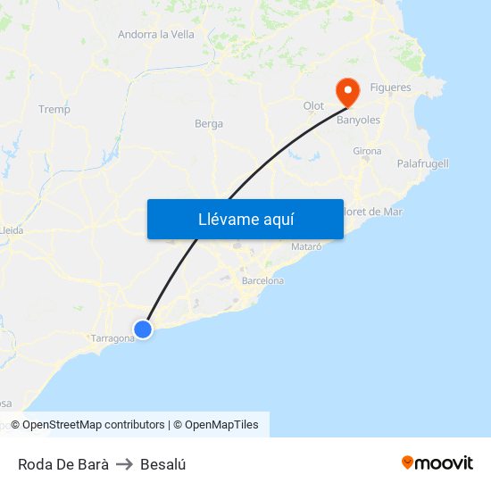 Roda De Barà to Besalú map