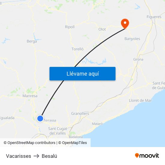 Vacarisses to Besalú map