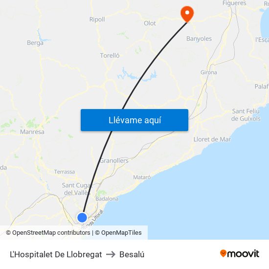 L'Hospitalet De Llobregat to Besalú map